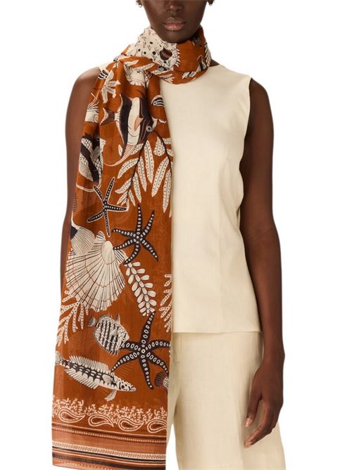 sciarpa donna 100x190 fantasia neptune cuoio Inoui Editions | SCARF100-NEPTUNEGOLDEN BROWN